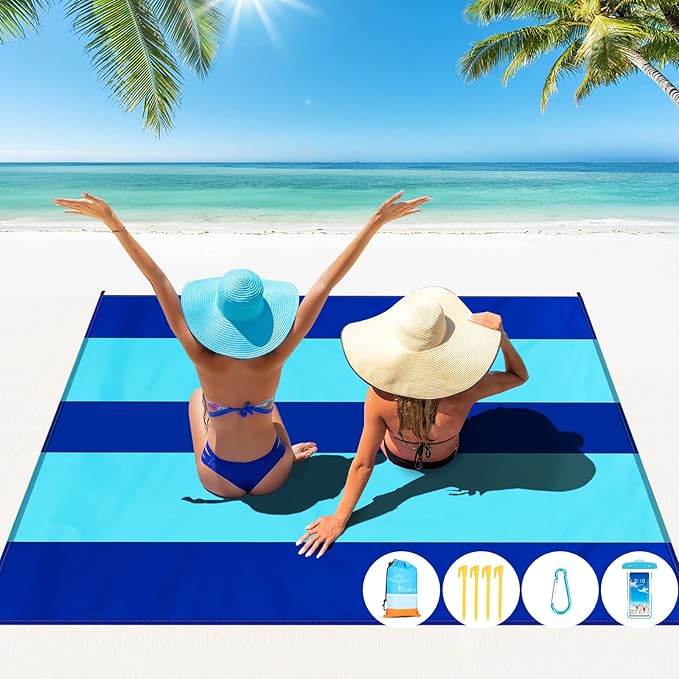 Famstar Beach Blanket Oversized Extra Large 10'X 9',Waterproof Sandproof Beach Blanket 2-8 Adults Lightweight Durable for ...
