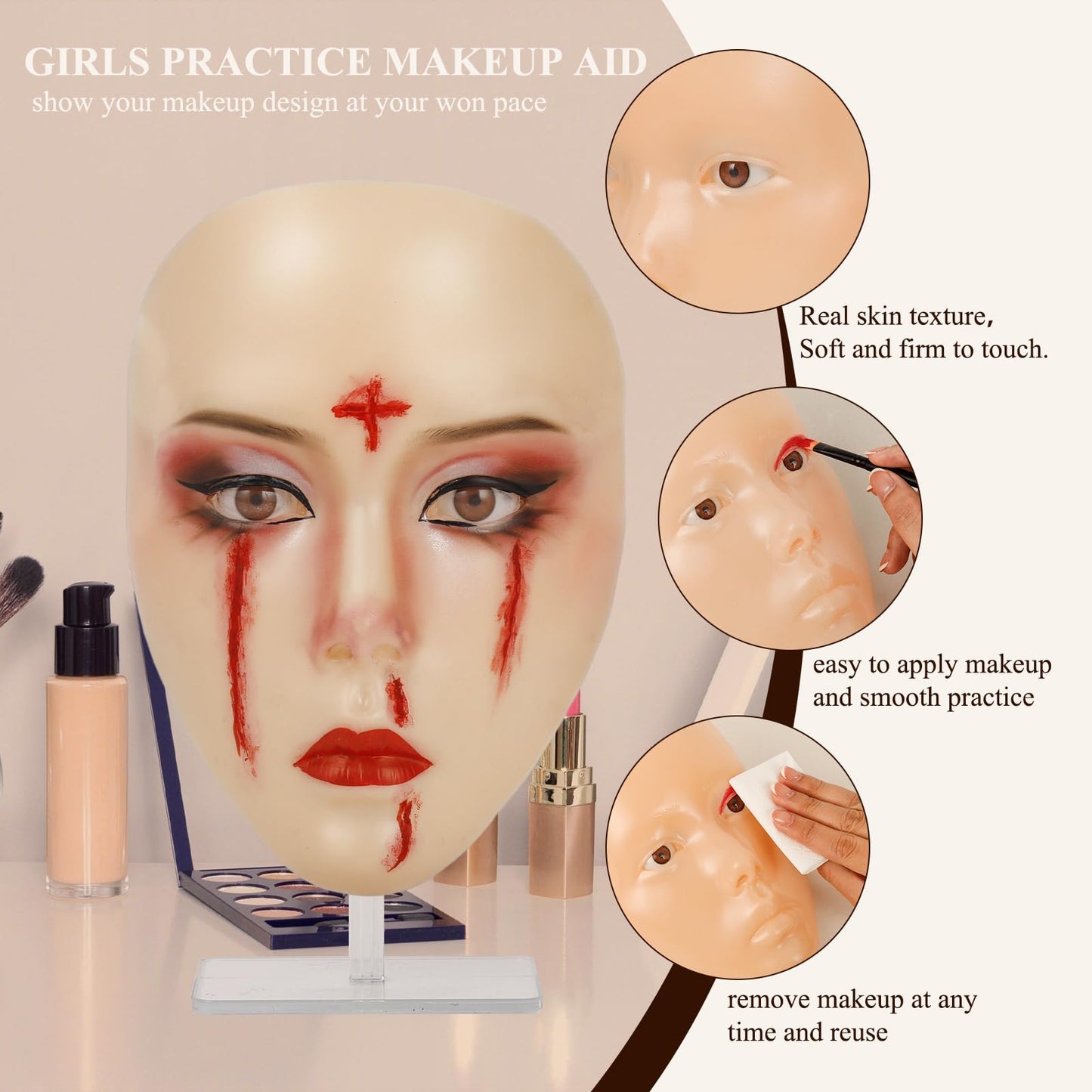 Makeup Practice Face,Makeup Practice Face Board with 1 PC Face Painting and 2Pcs Makeup Brushes for Face Painting/ Stage/Hallowe
