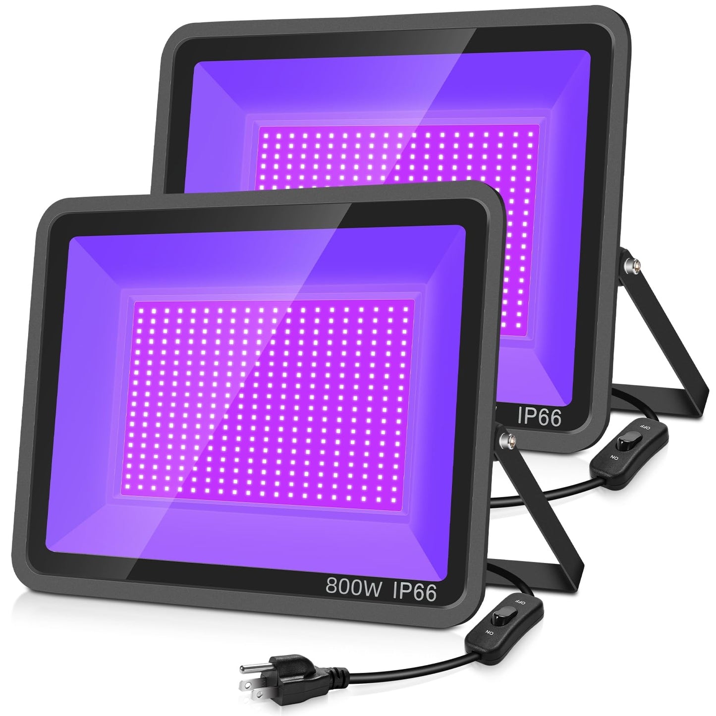 YANYCN 800W 2 Pack LED Black Light,395nm to 405nm Big UV Blacklight, IP66 Waterproof Black Flood Light Outdoor with Plug and Switch,Neon Glow for Glow Party, Fluorescent Poster, Body Paint,Halloween
