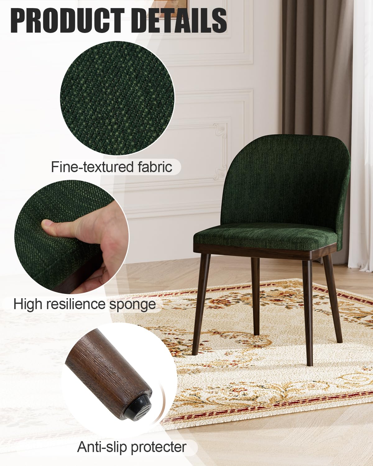 Homixis Upholstered Dining Chairs Set of 6 - Line Fabric Modern Dining Room Chairs, Mid-Back Restaurant Kitchen Chairs with Wooden Legs