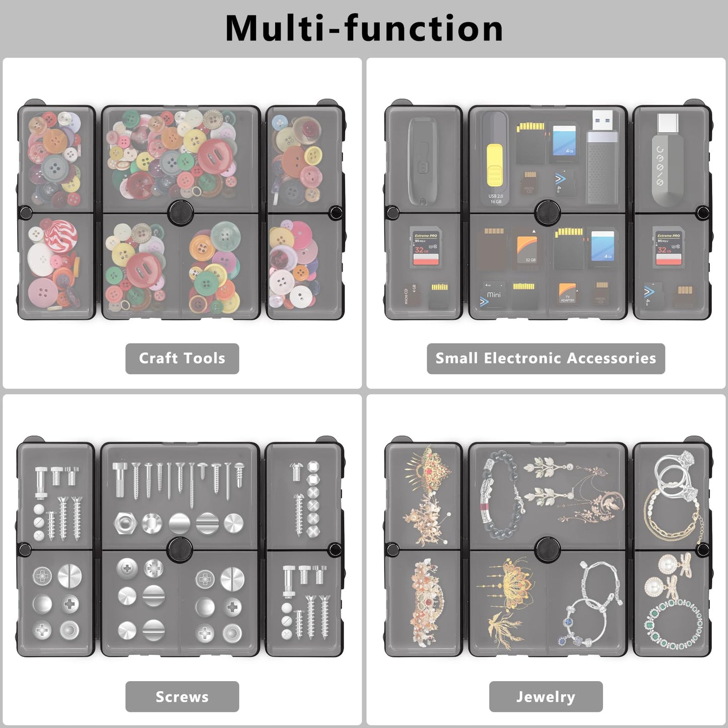 FYY 2 Pcs Daily Pill Organizer, 7 Compartments Portable Pill Case Travel Pill Organizer,[Folding Design]Pill Box for Purse Pocket to Hold Vitamins,Cod Liver Oil,Supplements and Medication-Clear Black