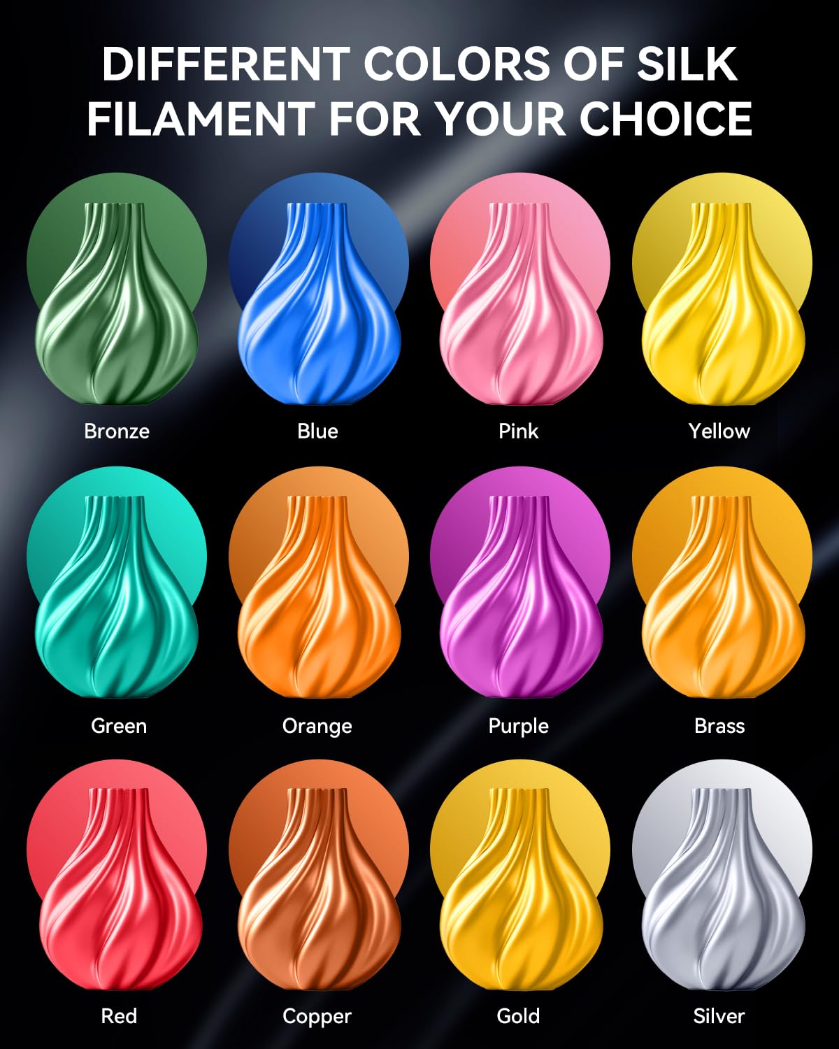 SUNLU 3D Printer Silk Filament,Shiny Silk PLA Filament 1.75mm, Smooth Silky Surface, Great Easy to Print for 3D Printers, Dimensional Accuracy +/- 0.02mm, Silk Silver 1KG