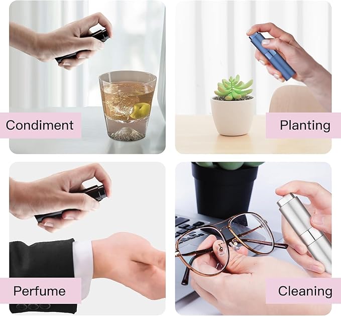 Tekson 8ml Travel Perfume Atomizer Refillable, Mini Cologne Spray Bottle Empty, Small Aftershave Portable Sprayer for Liquid Dispenser (Black&Sliver)
