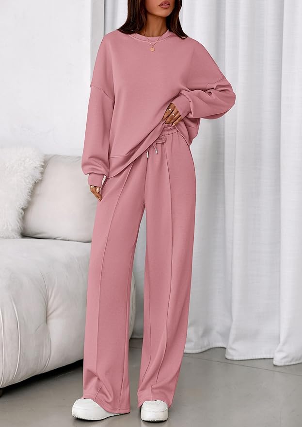 PRETTYGARDEN 2 Piece Sets For Women Fall Trendy Long Sleeve Sweatshirt Wide Leg Pants Loungewear Set Matching Sweatsuit