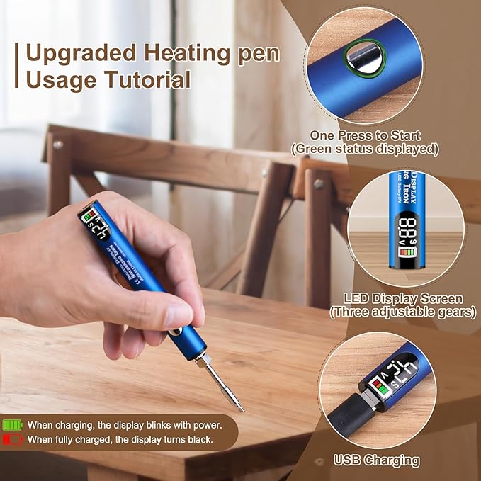 Laminate Wood Floor Repair Kit, Wax Melting Tool with Display, Hard Wax Filler, Marker Pen, Furniture and Countertop Repair Set,Blue
