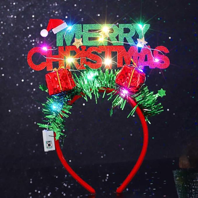 Gangel Light Up Christmas Headband LED Glow Xmas Hairband Holidays Party Hair Accessories for Women