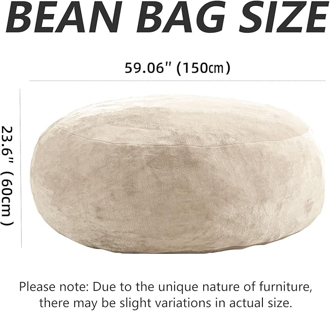 5FT Big Bean Bag Chairs for Adults Bean Bag Chairs with Filler Soft and Comfortable Memory Foam Chair Giant Bean Bag Chair, Adult Living Room, Suitable for Bedroom, Dormitory Gaming (Apricot)