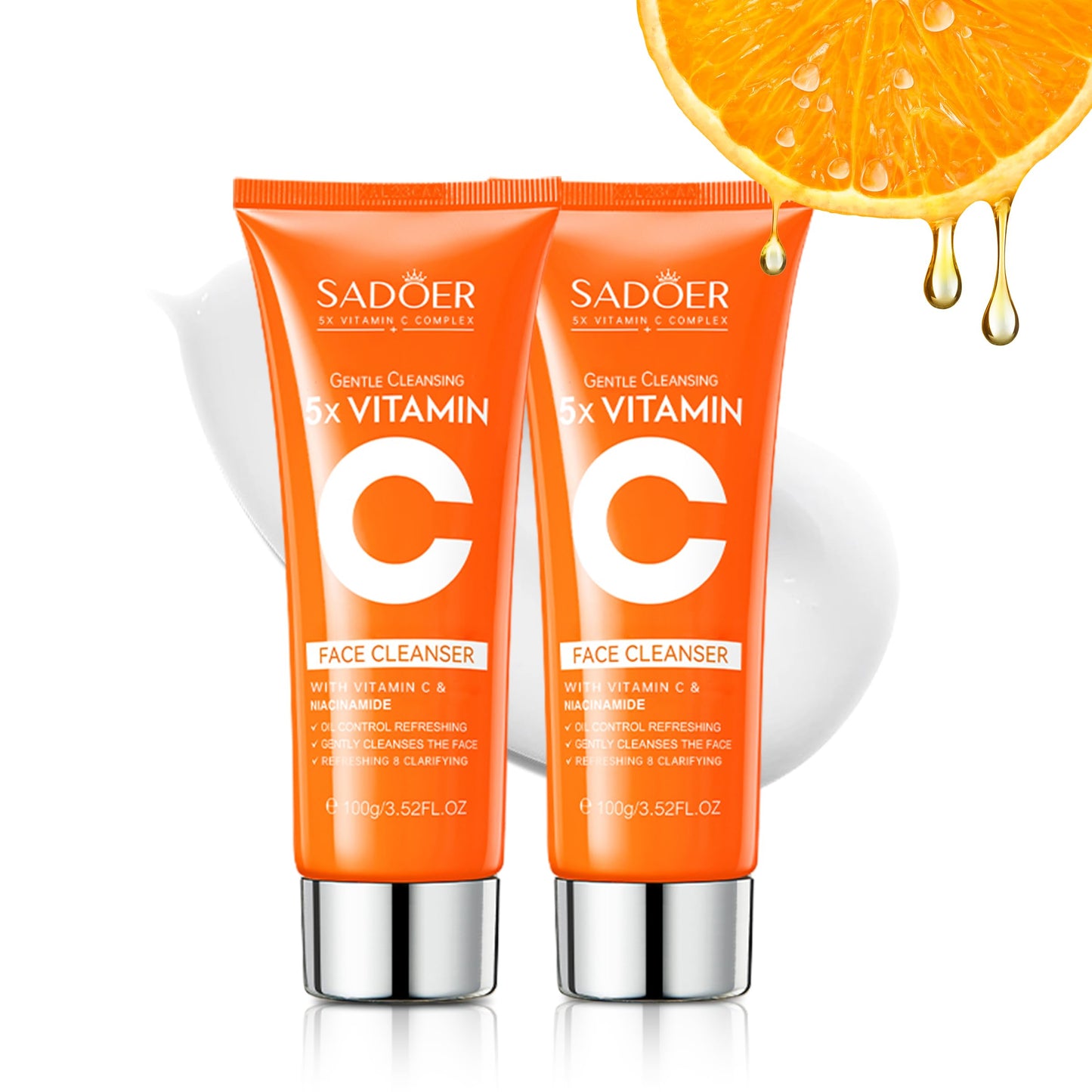 5X Vitamin C Face Cleanser 100g(2 Bottle) ,SADOER Facial cleanser Niacinamide & Hyaluronic Acid, Gentle Pore Refining Daily Wash