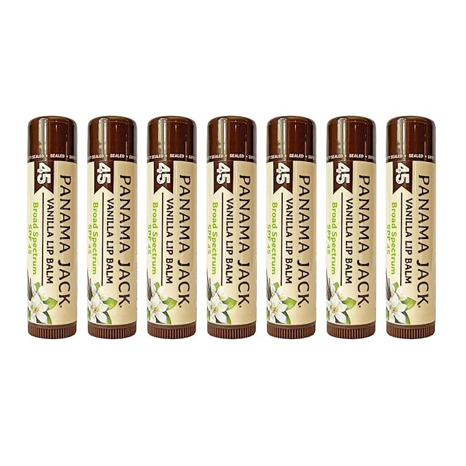 Panama Jack Sunscreen Lip Balm - SPF 45, Broad Spectrum UVA-UVB Sunscreen Protection, Prevents & Soothes Dry, Chapped Lips, Vanilla, 7-pack