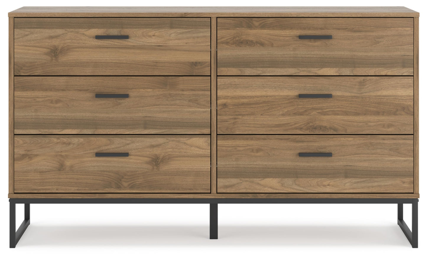 Signature Design by Ashley Deanlow Mid-Century Modern 6 Drawer Dresser with Safety Stop for Bedroom, Light Brown & Black