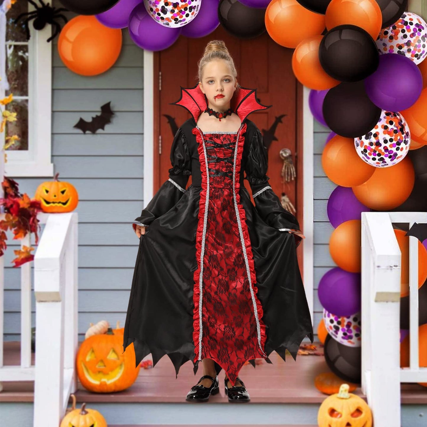 FunsLane Halloween Royal Vampire Costume Set for Girls Role Play Party, Vampiress Queen Dress Up Toys