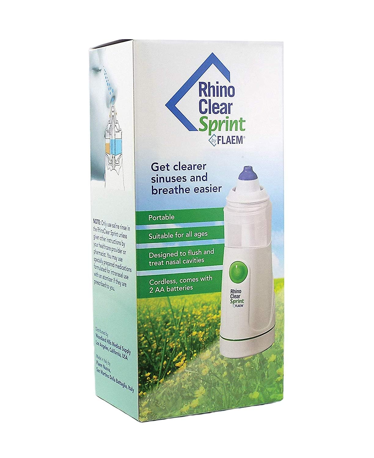 Flaem Nuova RhinoClear Sprint Nasal Rinse Atomizer, Portable Device for Nasal Passage Cleaning