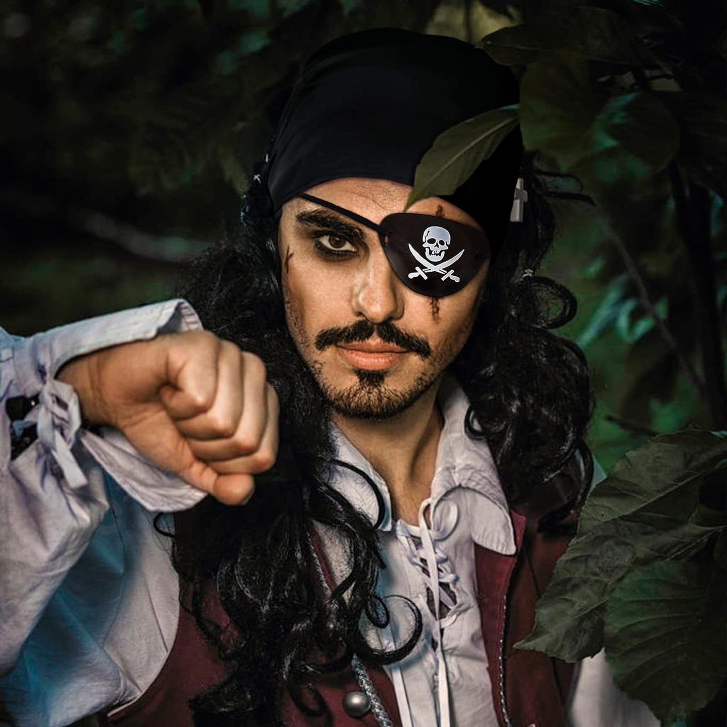 CosplayStudio 3 PCS Halloween Pirate Costume Women Men Head Scarf Hat Accessories Pirate Sash Belt Pirate Bandana Headband Waist Belt (Black)
