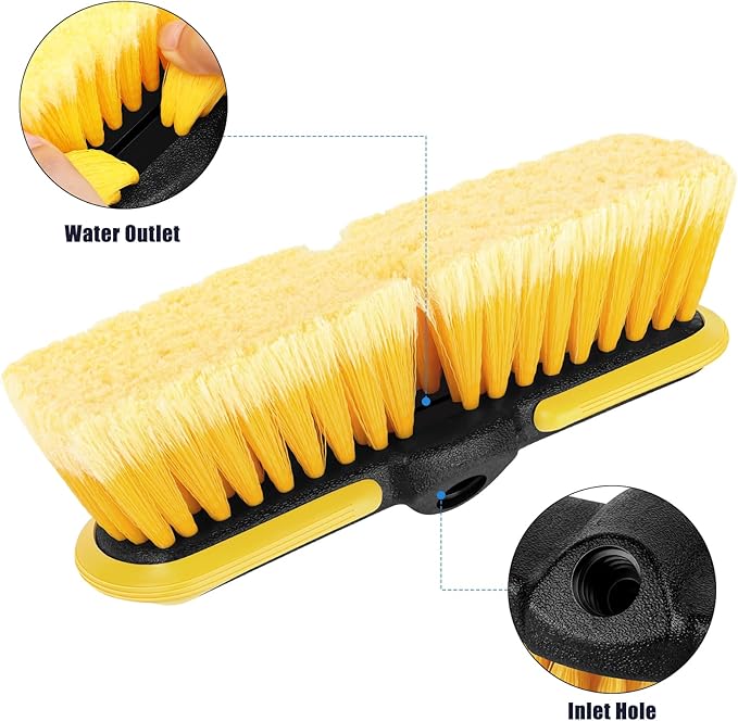 10 Inch Car Wash Brush Head, Scrub Brush Attachment for Long Handle Extension Pole,Outdoor Broom and Scrubbing Brush for Cleaning Window, Wall, House Floor, Deck, Patio, Car