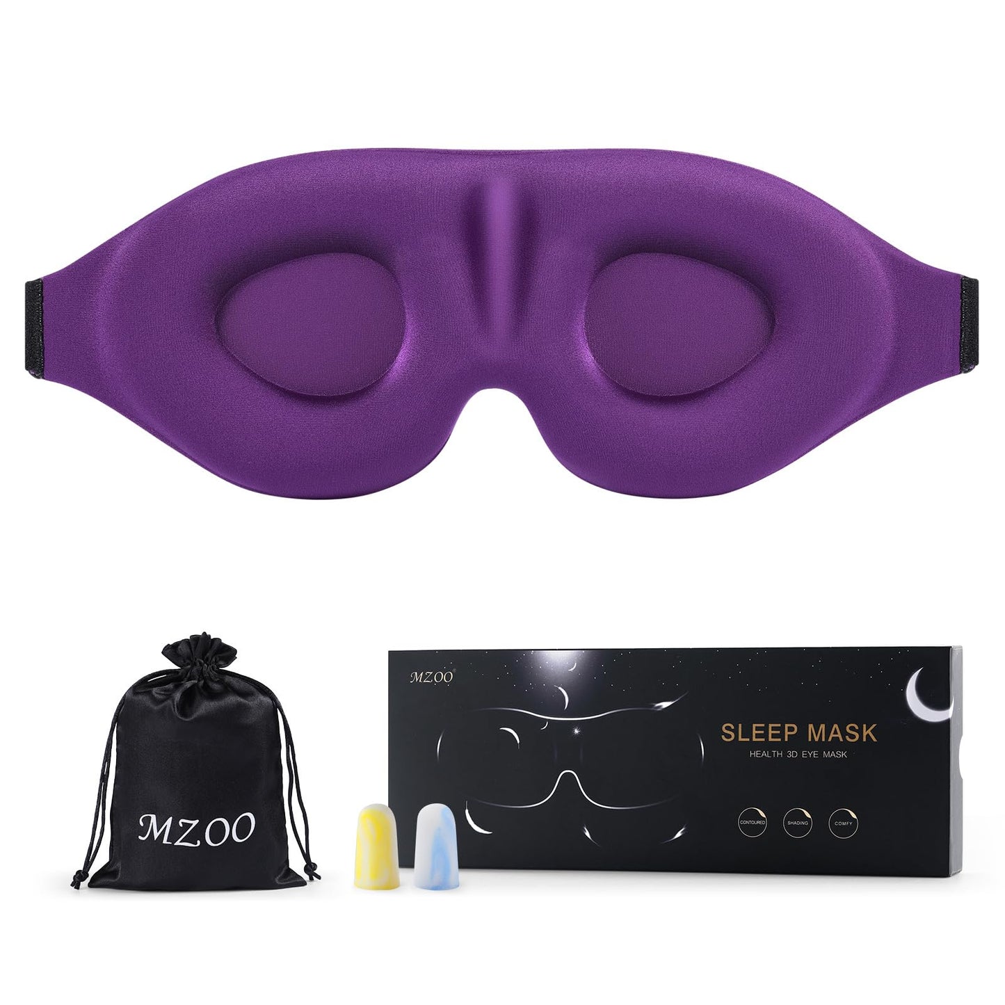 MZOO Luxury Sleep Eye Mask for Side Sleeper Men Women, Zero Eye Pressure 3D Sleeping Mask, Light Blocking Patented Design Night Blindfold, Soft Eye Shade Cover for Travel, Purple