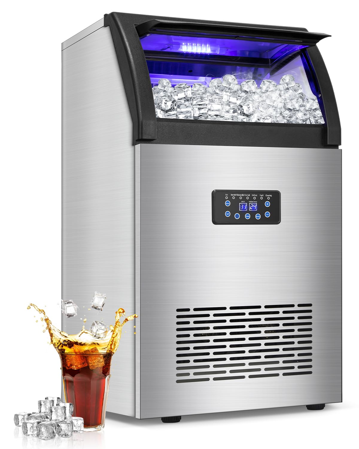 Commercial Ice Maker Machine 150LBS/24H, 45LBS Storage Bin, 55 Ice Cubes Ready in 8 Mins, Freestanding Ice Machine with Tap Water Inlet, Auto Cleaning, for Home Bar Office Restaurant