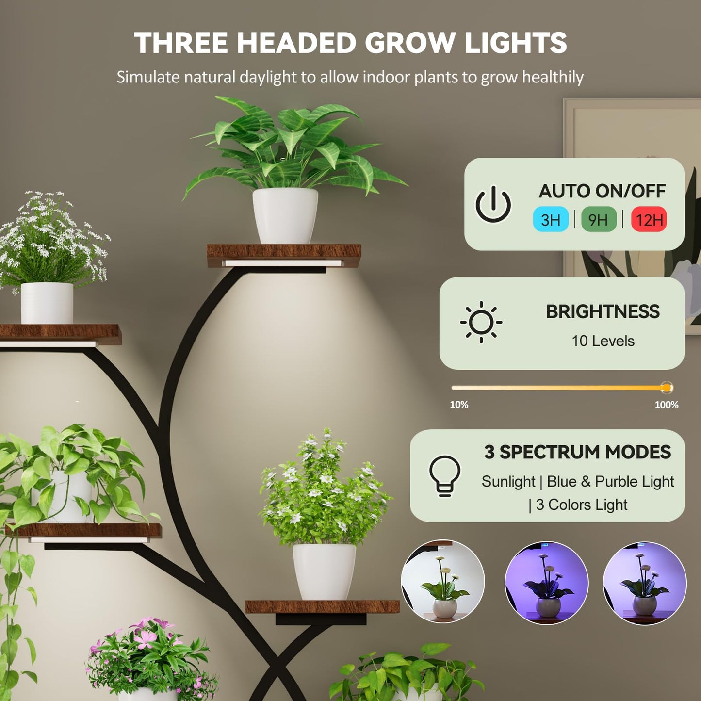 Artswish Plant Stand Indoor with Grow Lights, 8 Tiered Plant Shelves 63" Tall Plants Stands for Multiple Plants, Lighted Plants Stands Indoor Plants Rack for Living Room, Patio, Balcony