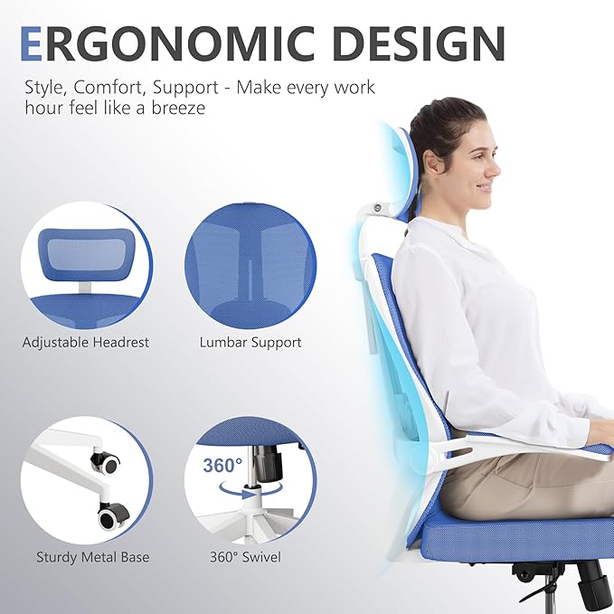 balmstar Office Chair,Ergonomic Comfy Home Desk Chair with 350LBS Capacity,High Back Gaming Chair with Wheels,Mesh Computer Chair,Lumbar Support, Adjustable Headrest,Flip-up Armrest