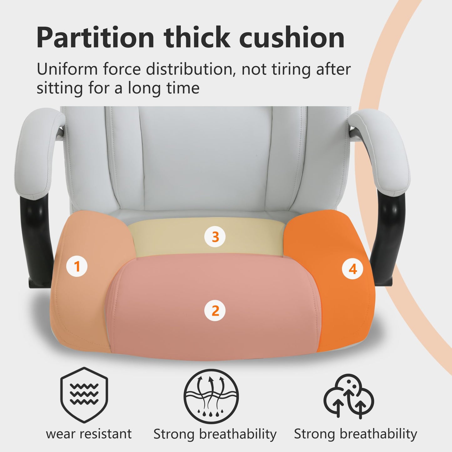 Office Chairs Big and Tall 500lbs Wide Seat for Heavy People Ergonomic Massage PU Leather Executive Chair Adjustable Rolling Swivel Computer Desk Chair with Lumbar Support Headrest Task Chair White