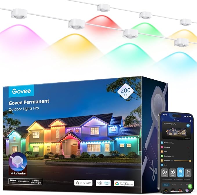Govee Permanent Outdoor Lights Pro, 200ft with 120 RGBIC LED Lights for Daily and Accent Lighting, 75 Scene Modes for Outd...