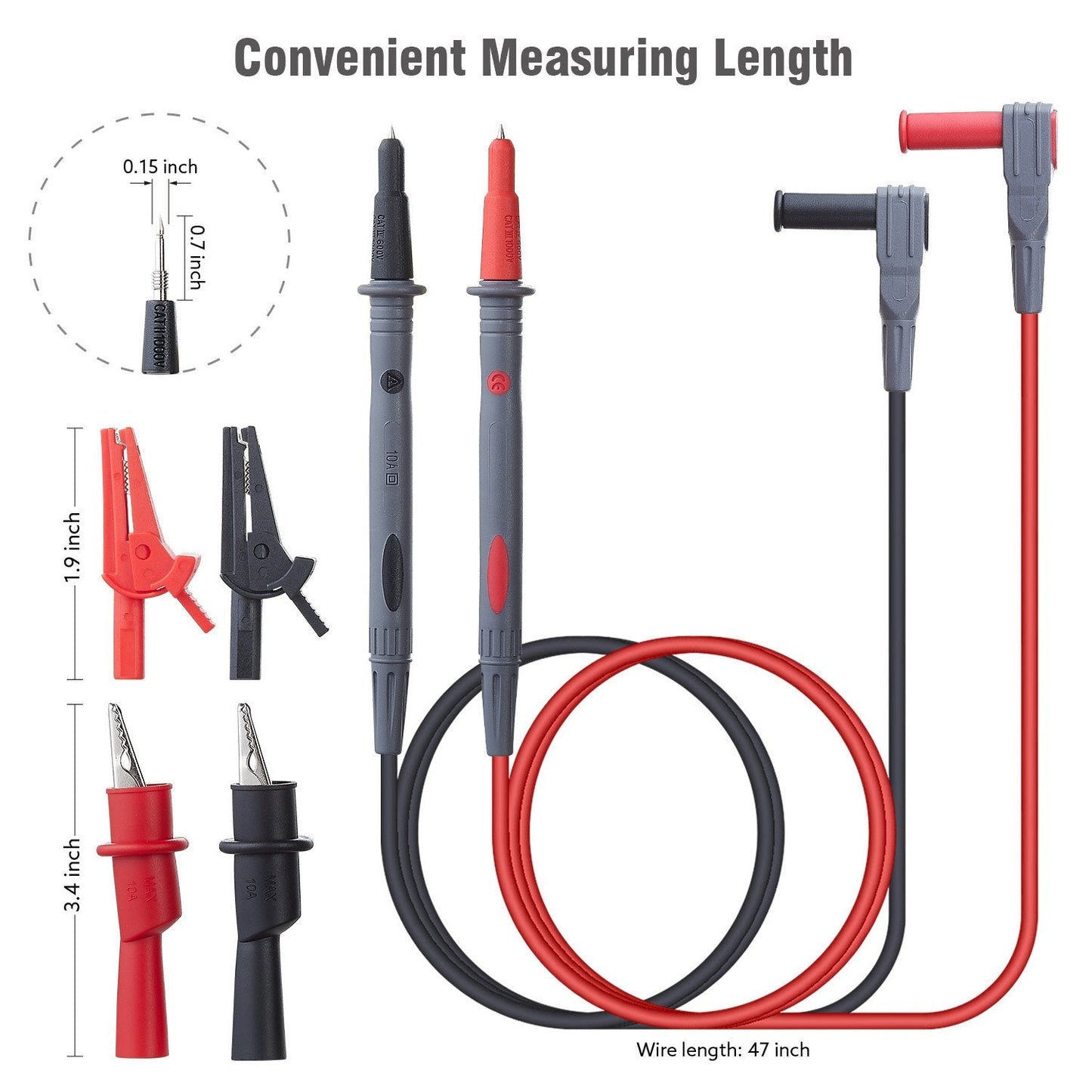 WGGE WG-011 Soft Silicone Test Lead and Safety Alligator Clips,Multimeter Test Leads Kit CAT III 1000V & CAT IV 600V with Threaded Alligator Clip, for Fluke/AstroAI/KAIWEETS/INNOVA Multimeter
