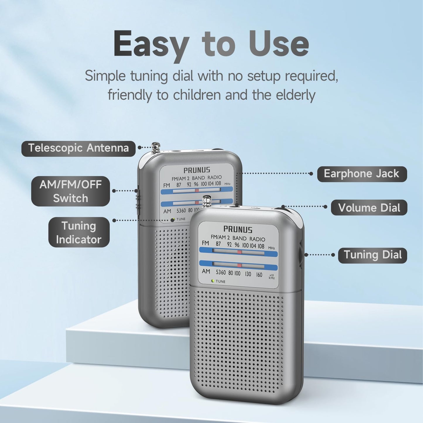 Pocket Battery Am Fm Radio Portable, Mini Transistor Radio With Excellent Reception, Tuning Knob With Signal Indicator, Aaa Batt
