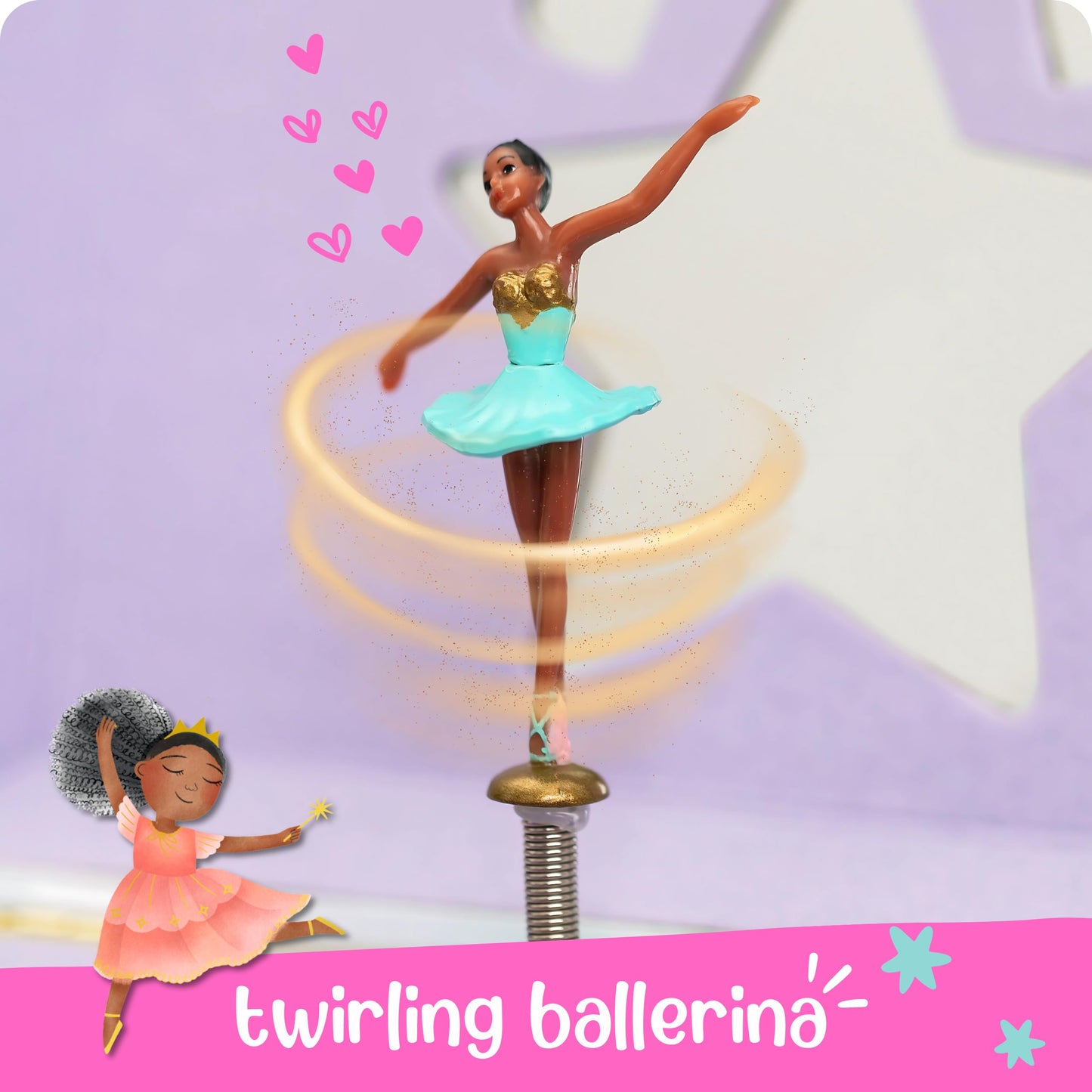 Musical Ballerina Jewelry Box for Girls - Kids Dancing Ballerina Music Box with Mirror, Black Ballerina Gifts for Little Girls, Childrens Birthday Gift, Ages 3-10
