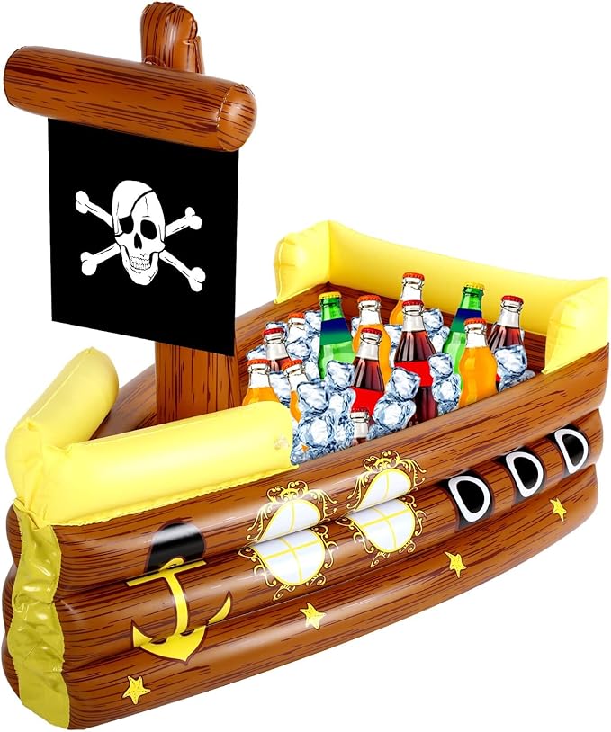Zhanmai Inflatable Pirate Ship Drink Cooler Inflatable Serving Bar Food Container for Summer Carniva Mardi Gras Pirate Bir...