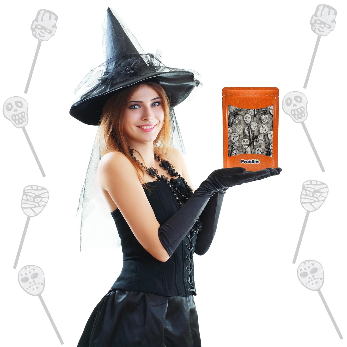 Fruidles Halloween Skulls, Mummies, and Ghosts Tattoo Lollipop Suckers Candy, Great for Halloween Goody Bag Fillers, Individually Wrapped (Half-Pound - Approx. 25 Suckers)