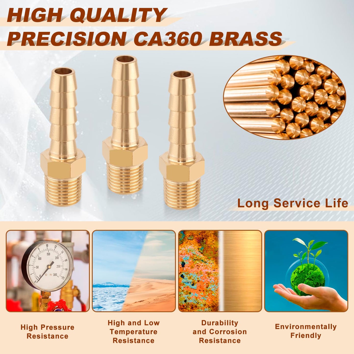 Boeray 5pcs Brass Hose Barb Fittings 1/4 Inch Barb to 1/8 Inch NPT Male Thread Air Hose Fittings Adapter Connector Water Fuel Air Line Fittings 1/4” Barb × 1/8” NPT Brass Fittings