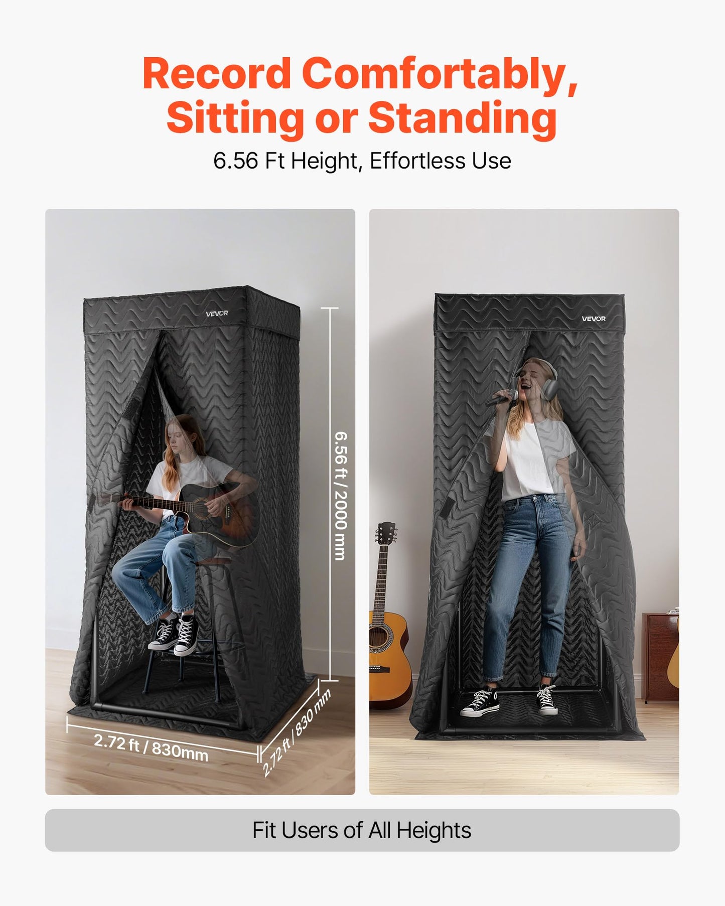 Vevor Portable Vocal Booth, 6.56 Ft Height, Pro-Grade Recording Studio With Travel Bag, Mobile Tablet Stand, Thickened Soundproo