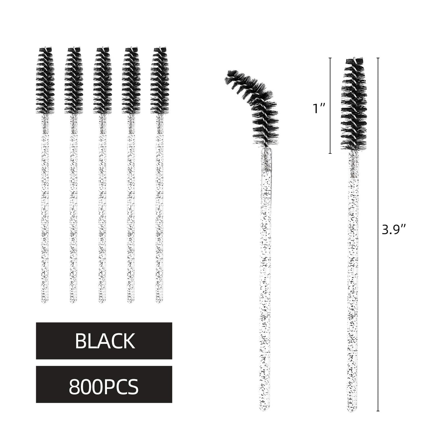 Tbestmax 800 Disposable Mascara Wands, Spoolies Brush for Eyelash Extensions, Crystal Black Spooly Eyelash Eyebrow Brushes Lash