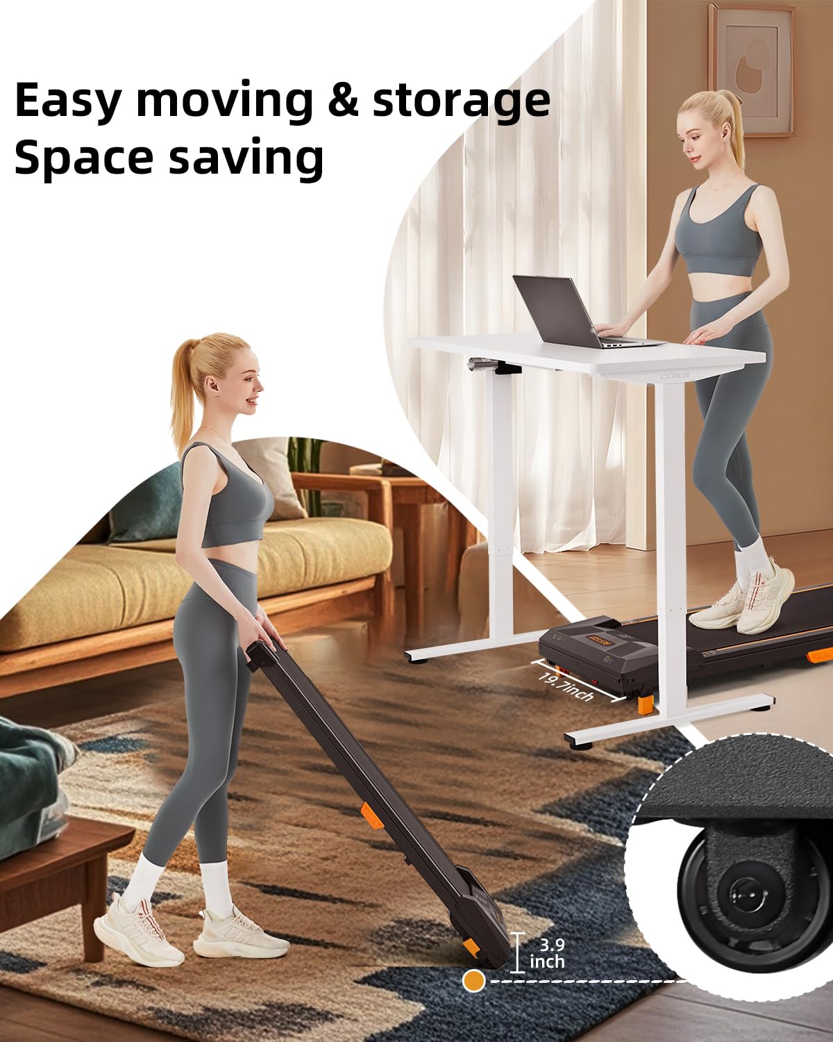 Walking Pad Treadmill, BestGod Incline Under Desk Treadmill 330lbs Capacity, 2.5HP Portable Treadmills for Home, Compact Treadmills Mini Walking Pad, Running Machine with Remote Control