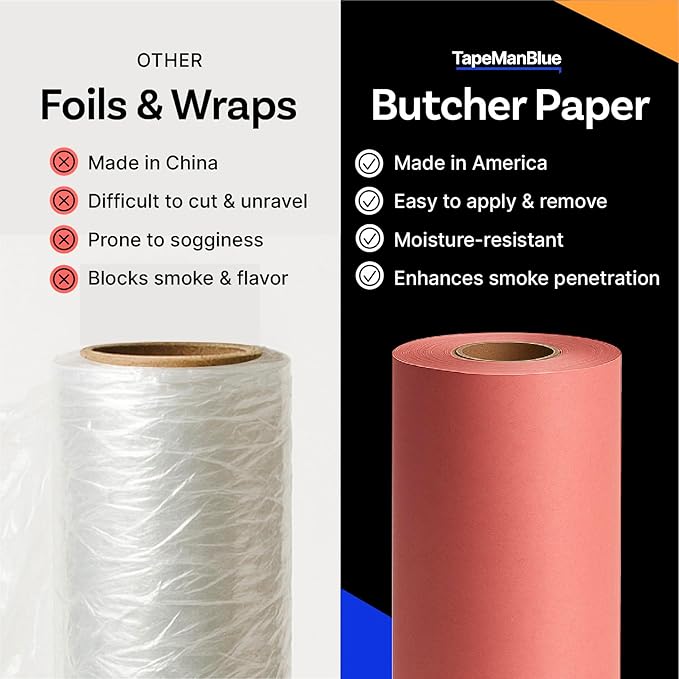 Pink Butcher Paper Roll, 24 inch x 2160" (180'), Made in USA, 40 lb. Food Grade Roll of Butcher Paper for Smoker, Wrapping, or Storing Meats, BBQ Accessories, Unwaxed and Uncoated