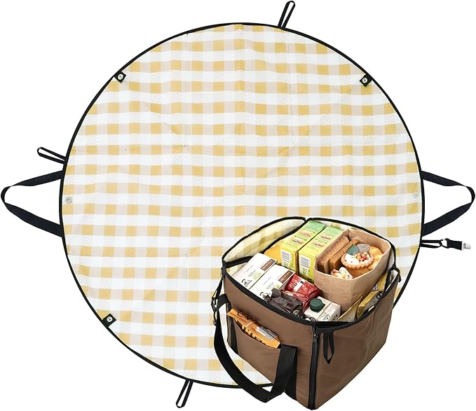GRANNY SAYS 2-in-1 49¼”D Brown Waterproof Picnic Blankets & Tote Bag, Large Picnic Mat for Camping, Grass, and Park, Folda...