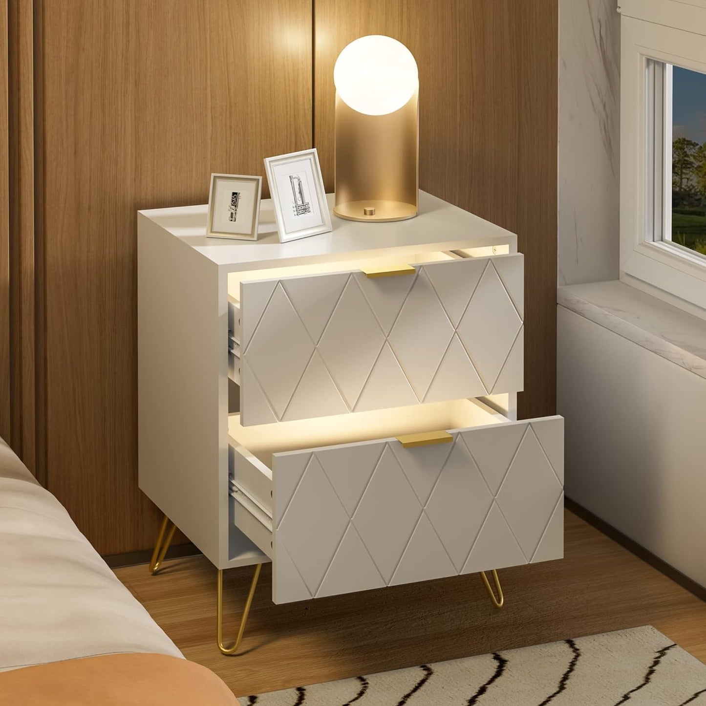 Anbuy Bedroom Sets White Sets 3 Piece, Night Stand Sets and Large 6 Drawer Dresser for Bedroom, Two Drawers Nightstand Set of 2 & 6 Drawer Dresser Combo 3 Pieces (White)