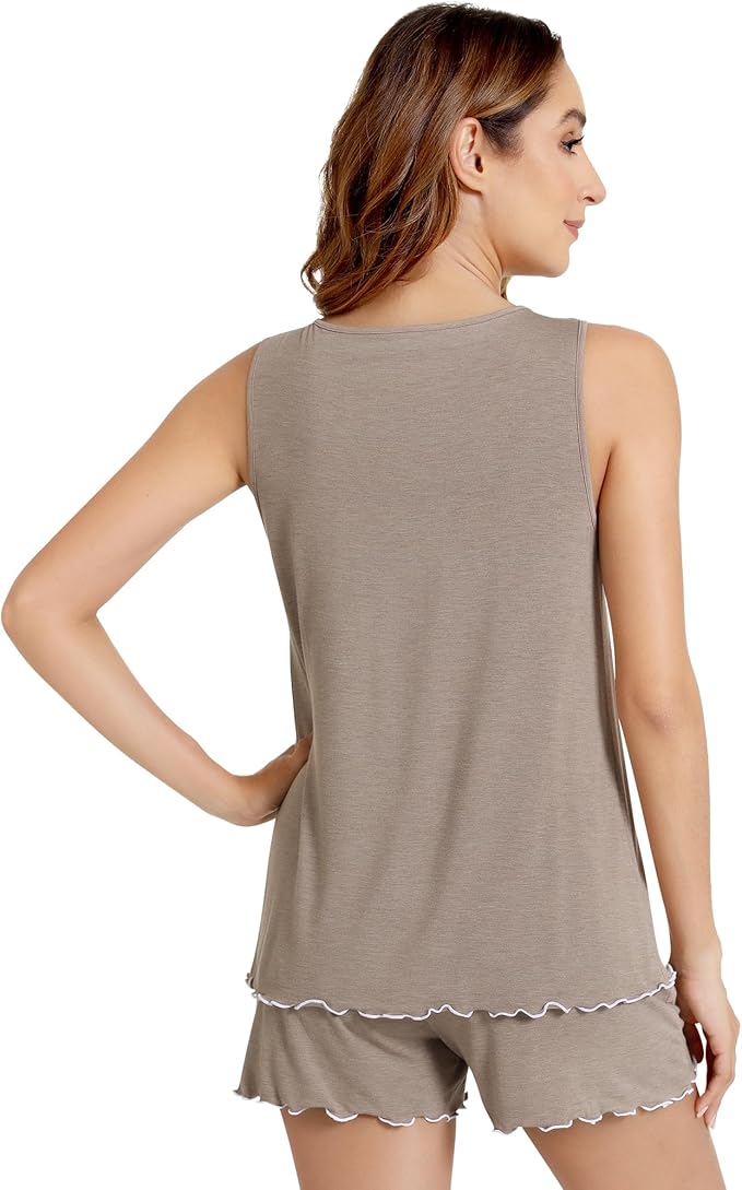 NACHILA Pajamas for Women-Viscose from Bamboo, Ribbed Racerback Tank Top Sexy Split Shorts Pajama Sets Cooling Sleep Cami Pjs