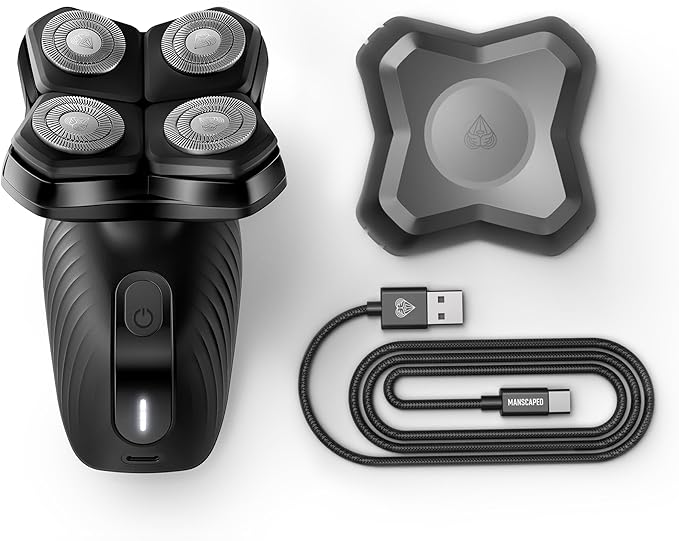 MANSCAPED® The Dome Shaver™ Plus Men’s Head Shaver – Four Double-Track Rotary Blades with SkinSafe® & FlexAdjust Technology, Waterproof, USB-C Charging, Magnetic Detachable Blade Pad, Travel Lock
