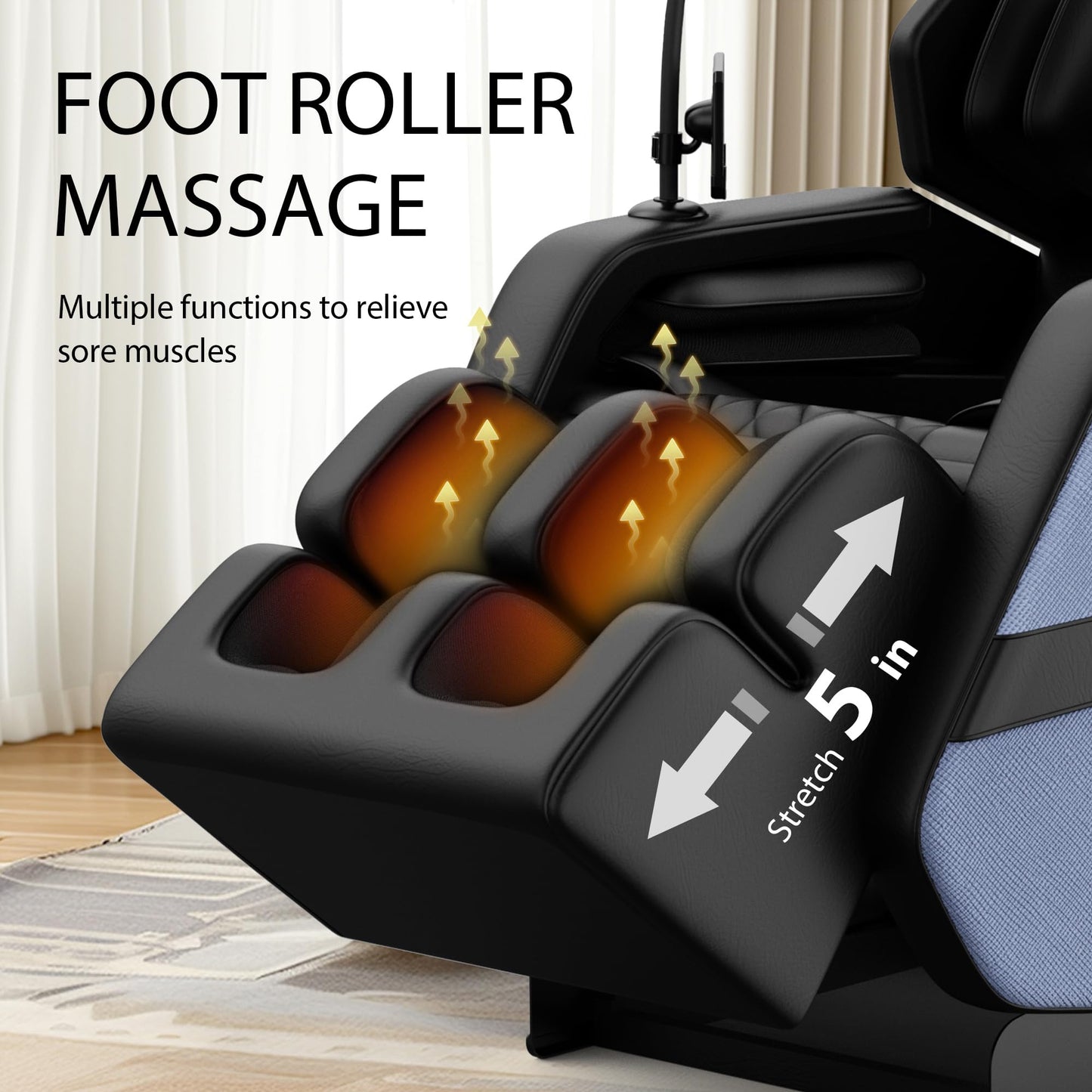 KEIKI Massage Chair Recliner with Zero Gravity, Full Body Air Pressure & Heating, Shiatsu Back & Foot Roller Massage, Bluetooth Speaker, Blue Ambient Light, PU Leather for Home & Office, Blue