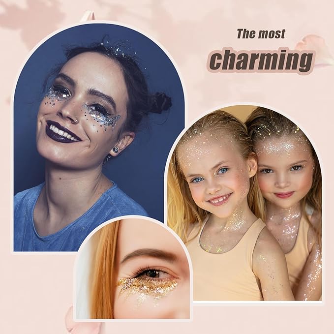 Face Body Glitter, Hair Glitter Sparkles Chunky Face Glitter Gel for Girls Makeup Singer Concerts Mermaid Festival Sequins Face Paint (3pc Rose)