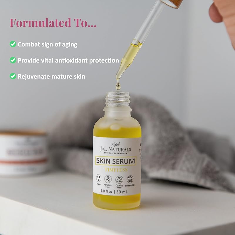 J&L Naturals | Face & Body Oil for Oily, Sensitive, Dry, Combination, Mature, & Dull Skin Types | With Jojoba Oil, Grapeseed Oil, Sunflower Oil, & More (1 Fl Oz (Pack of 1), Timeless (mature))