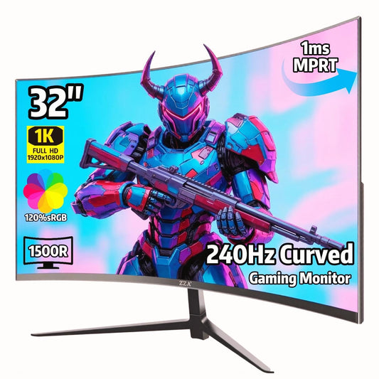 ZZA 32 Inch Curved Gaming Monitor 240Hz Curved Monitor Computer Monitor-HDMI DP USB Headphone Ports,1080p 1K FHD Ultra Slim Curved Screen with Wide Angle,High Refresh Rate Immersive PS5 Xbox PC Gaming