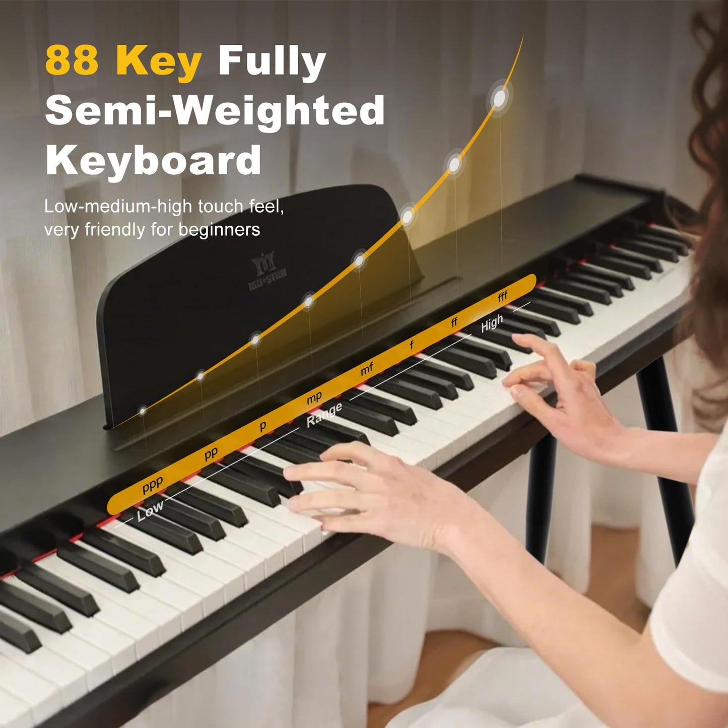 MUSTAR 88 Key Piano Keyboard for Beginners, Semi Weighted Electric Piano Keyboard 88 Keys, Portable Digital Piano 88 Key Weighted with 3-Pedal Unit, Built-In Speakers, USB/MIDI Connecting (Black)