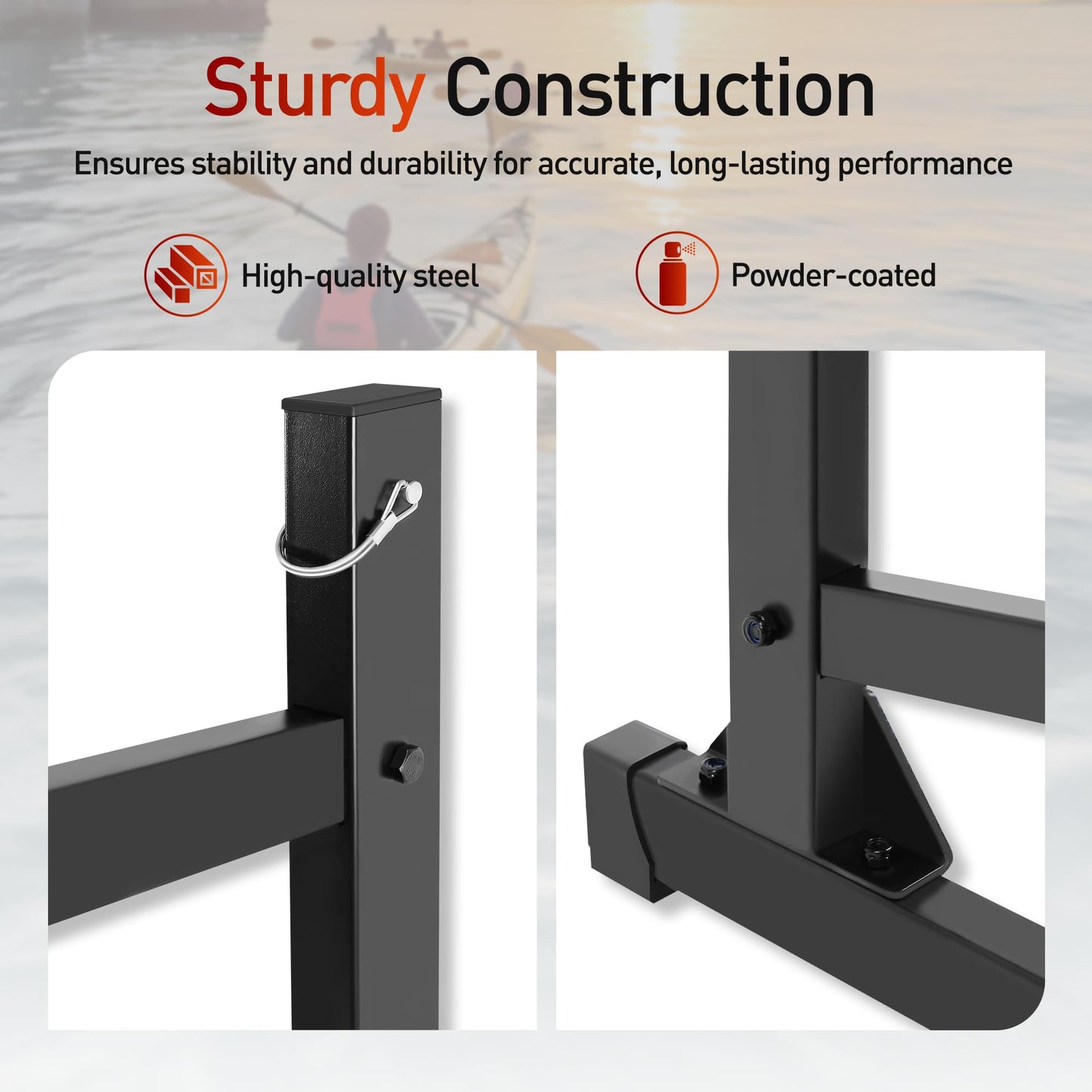 JY PERFORMANCE Kayak Storage Rack, Freestanding Kayak Rack for Outdoor Storage, Heavy Duty 3-Tier Kayak Rack for Kayaks, Canoe, SUPs, Paddleboard, Indoor Outdoor Garage Dock Shed