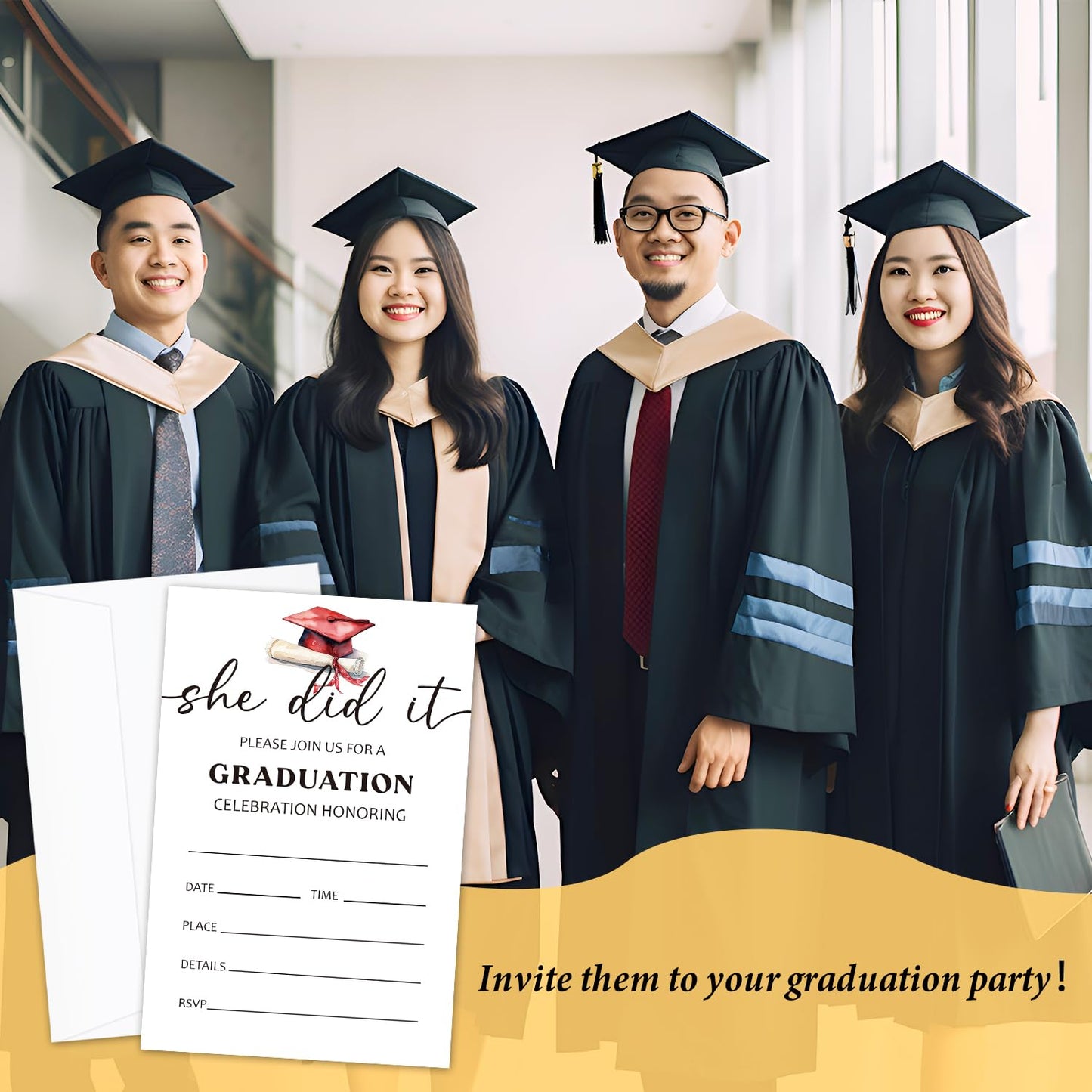 AWDSTN She Did It Graduation Invitation with Envelopes, 20 Set Graduation Announcements Grad Party Invites 2025 For College Junior High School Masters Grad Celebration -02