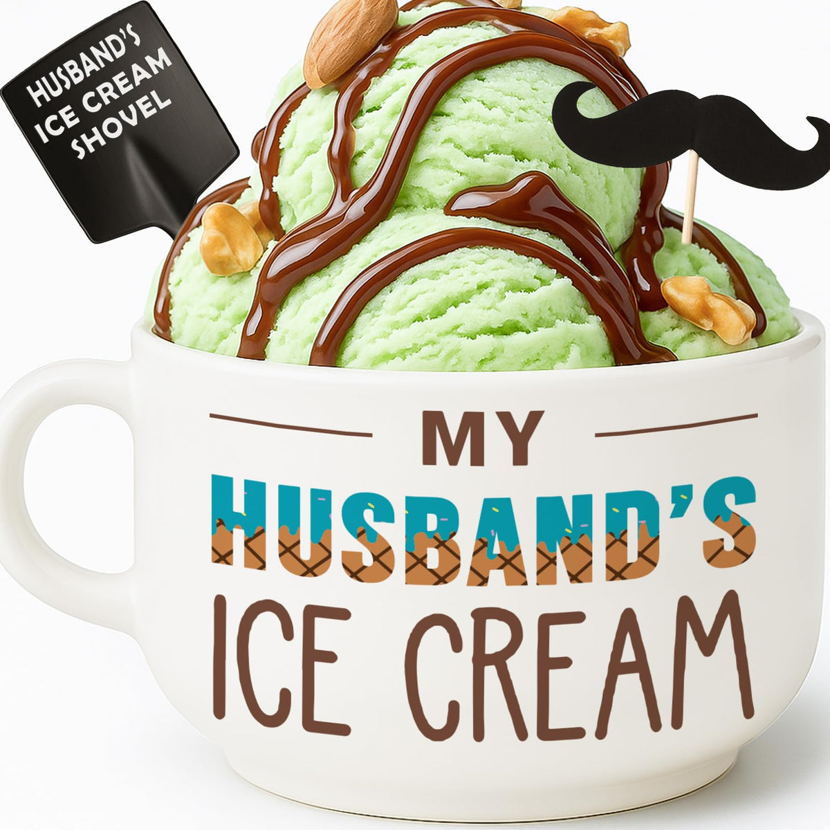 BackURyear Husband Birthday Gifts from Wife, Fathers Day Husband Gifts, Romantic Gift for Anniversary, Novelty Ice Cream Ceramic Bowl with Shovel Spoon Set