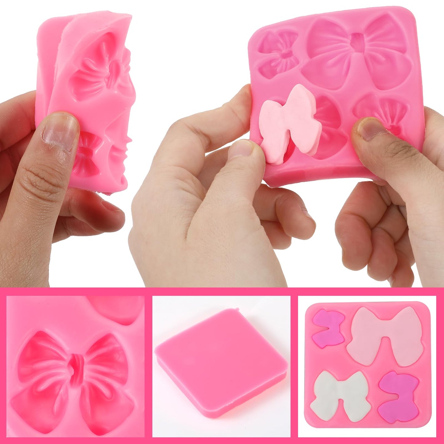 ElevateTech Bow Silicone Mold, 2 Pcs Chocolate Fondant Molds Cake Candy Pop Molds Mini DIY Party Dessert Cake Supplies for Wedding Birthday Cake Decorating