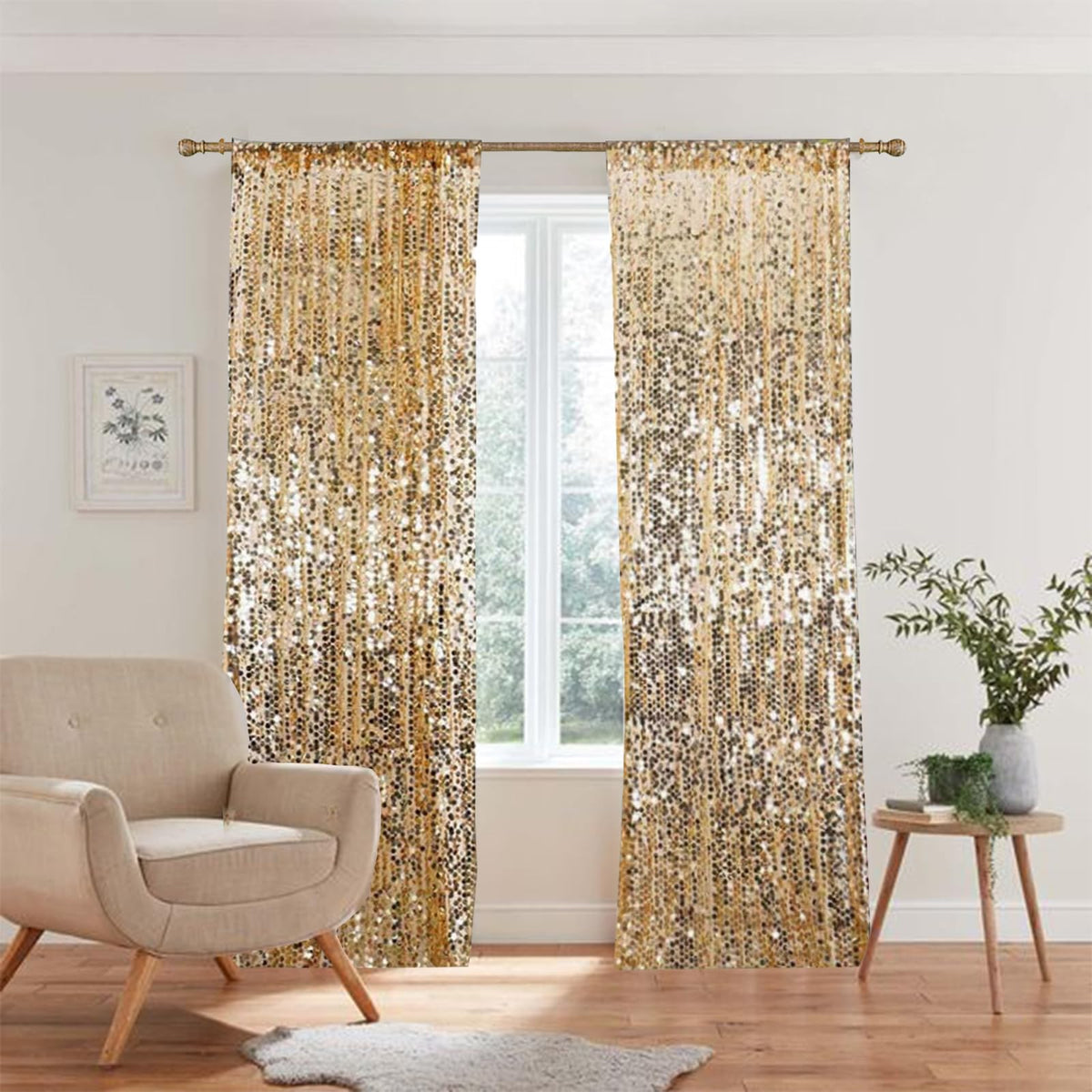UAMOU HH 9x8FT Big Sequin Backdrop Curtains, Shimmer Sequin Fabric Photography Backdrop, Sequin Photo Backdrop Payette Sequin Backdrop Curtain Panels for Wedding Party Christmas Decoration-Gold