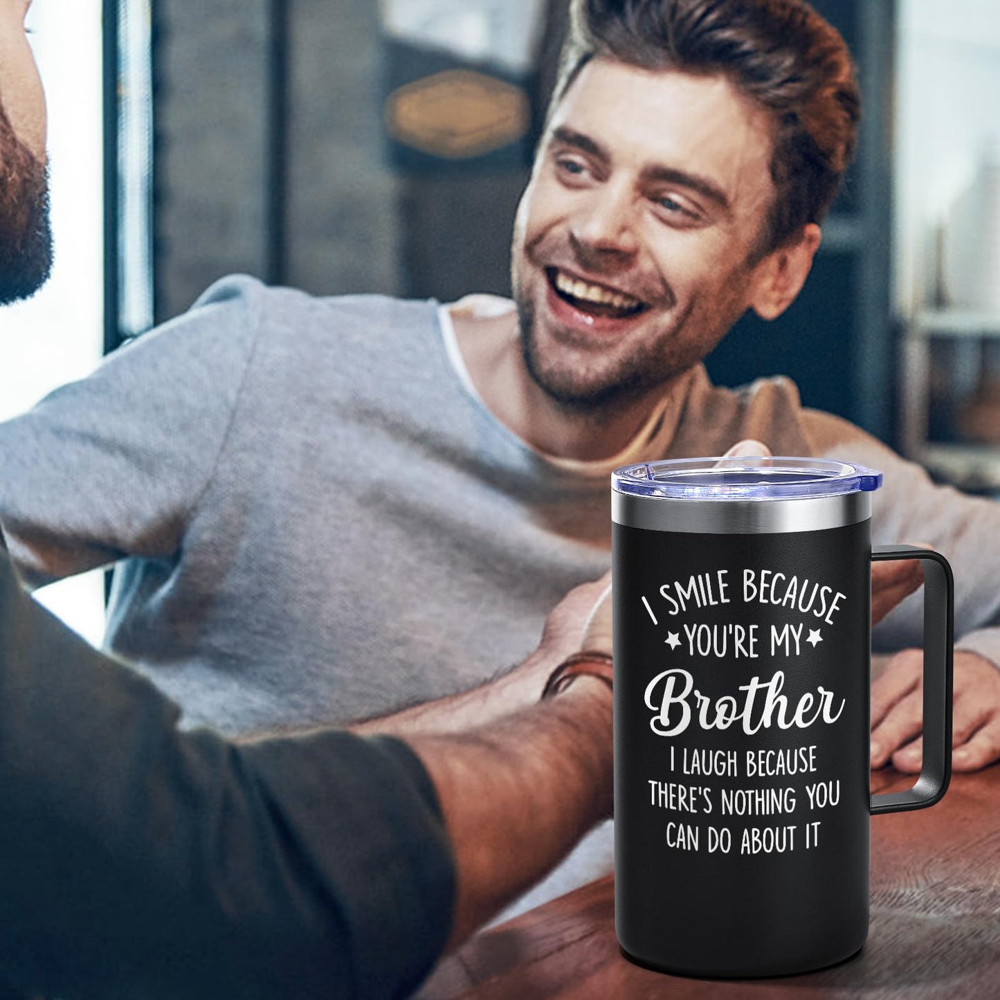 Lifecapido Gifts for Brother, Brother Gifts from Sister, I Smile Because You’re My Brother 20 oz Insulated Coffee Mug, Birthday Christmas Gifts for Brother, Black