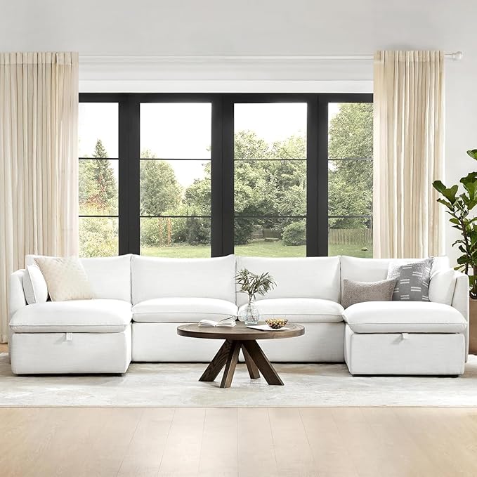 CHITA Luxury Oversized 148" U-Shaped Sectional Sofa Couch, Premium Down Filled Cloud Modular Sectional with Storage Ottoman, FSC Certified, 6 Seat for Living Room, Cream